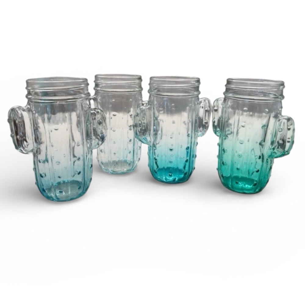 Chic & Tonic Cactus Glasses Set of 4 Green Textured Cups